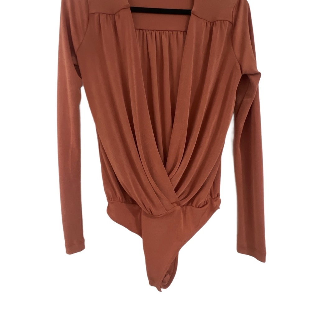 Free People Rusty Orange Draped Wrap-Front Long Sleeve Bodysuit